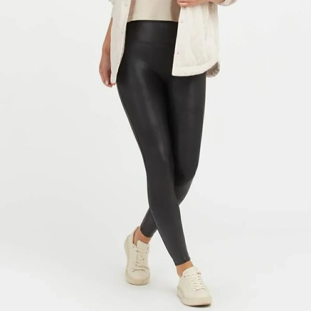 Spanx faux leather leggings skinny black high waisted Power waistband X-Small